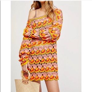 Free People Little Fan Multi color Crochet Dress
